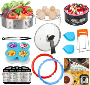 3 Quart Accessories for Instant Pot, Including Cake Baking Barrel, Steamer Basket, Tempered Glass Lid, Silicone Sealing Rings, Egg Steamer Rack, Egg Bites Mold