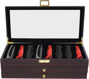 3-Tier Knife Display Case with Exquisite Handles, Lockable knife Storage Box with Clear Glass Lid, 3-Tier Knife Display Case Organizer, Knife Collection Case Organizer for Storing Knives, Spoons