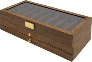 3-Tier Knife Display Case,16 * 8 * 5 Inch Pocket Knife Display Case,Lockable Storage Cases with Glass Lid,Vintage Walnut Color Knife Collection Display Holder