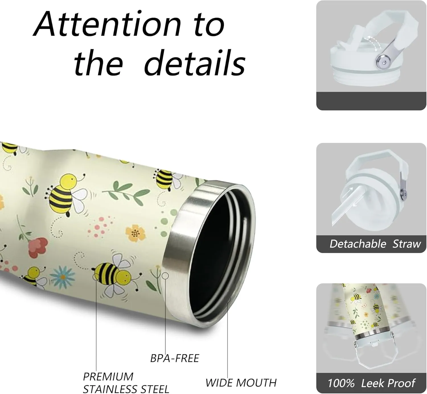 30 oz Bee Tumbler with Handle and Flip Straw, Stainless Steel Insulated Cup with Lid and Straw,Travel Coffee Mug Water Bottle,Christmas Birthday Mothers Day Gifts for Women Animal Lovers