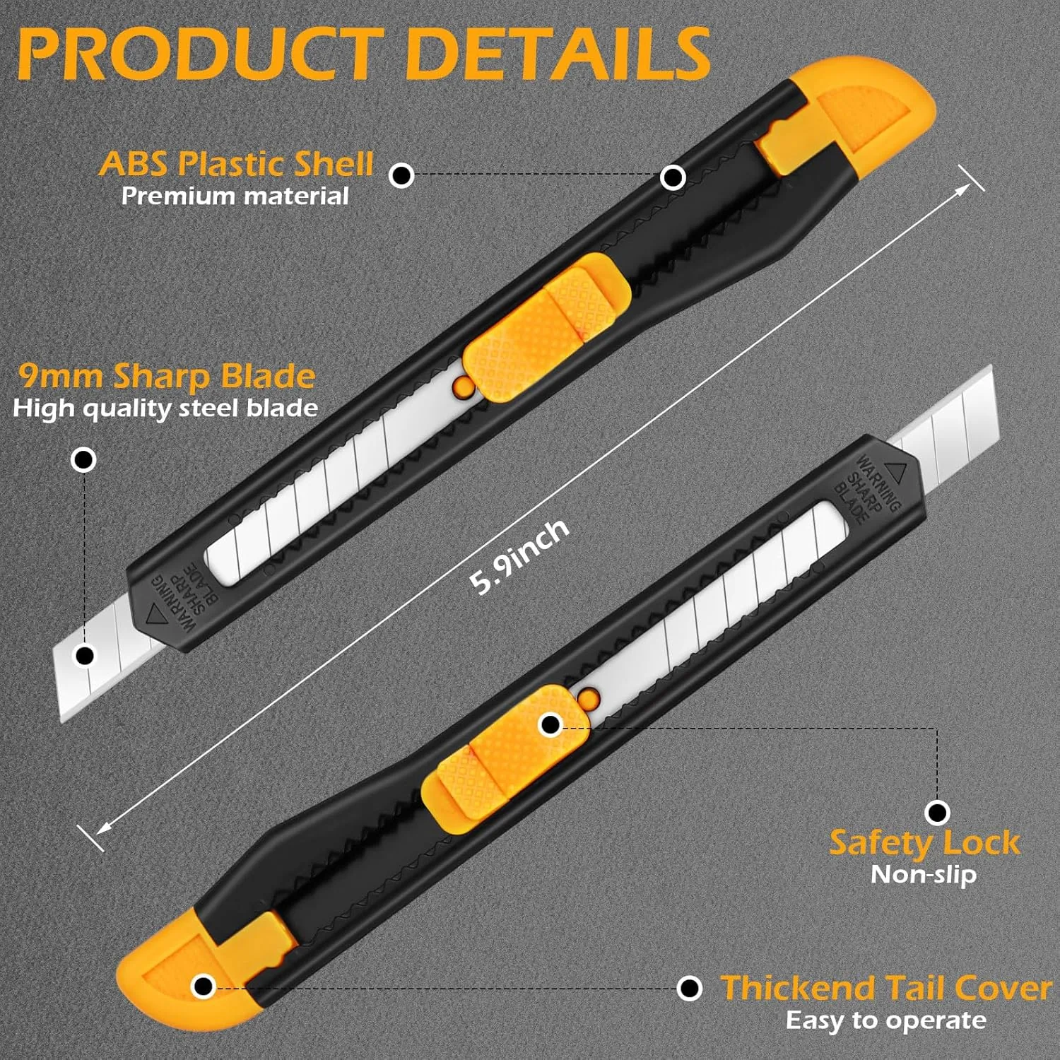 300 Pcs Box Cutters Retractable Utility Knife Office Supplies 9mm Wide Blade Cutter Compact Razor Knife for Home Use(Black)