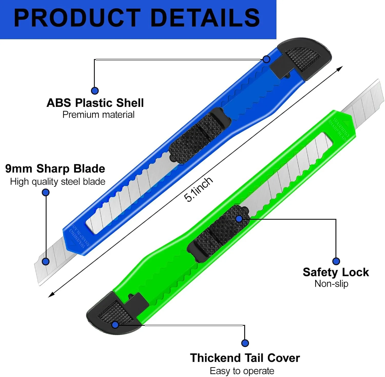 300 Pcs Box Cutters Retractable Utility Knife Office Supplies 9mm Wide Blade Cutter Compact Razor Knife for Home Use(Multicolor)
