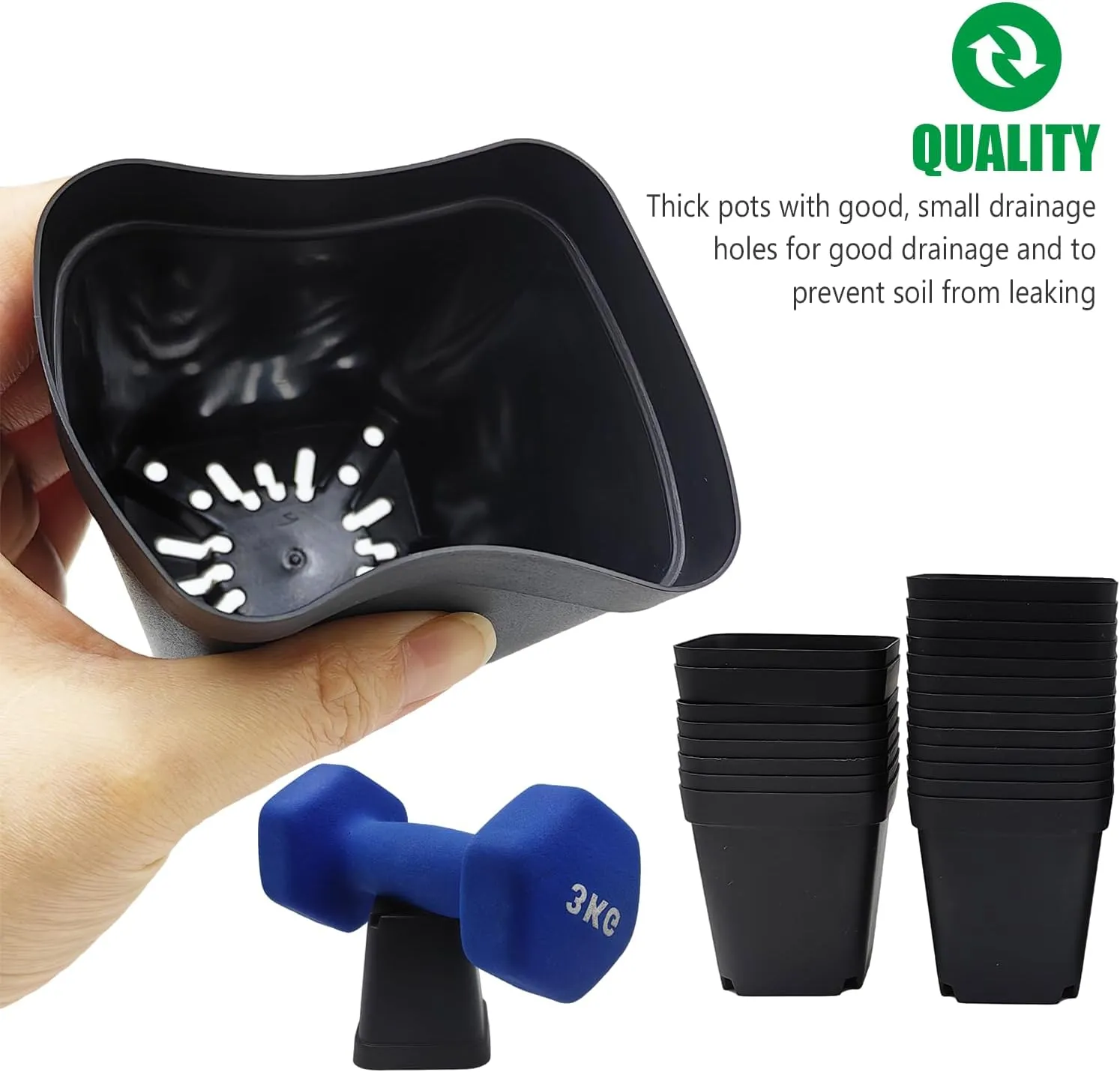 3.15 inch (8CM) Square Nursery Pots 100 pcs, Sturdy Seedlings Trays 5 Pcs, Seeds Starter Germination Tray, Microgreening Planter Nursery Propagation 5 Sets