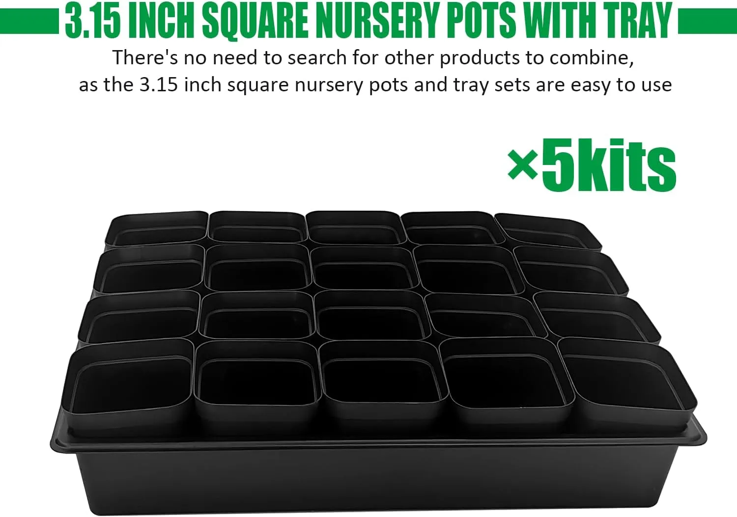 3.15 inch (8CM) Square Nursery Pots 100 pcs, Sturdy Seedlings Trays 5 Pcs, Seeds Starter Germination Tray, Microgreening Planter Nursery Propagation 5 Sets