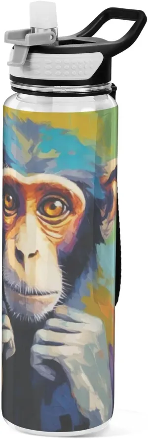 32 oz Colorful Cute Monkey Water Bottles with Straw & Lid,Leakproof Clear Water Bottle BPA-Free Reusable Tritan Wide Mouth Water Bottle for School Gym Running Outdoor