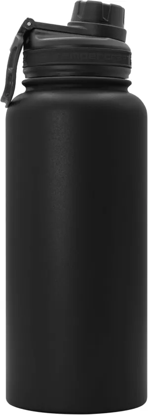 32 oz Vacuum Insulated Sport Bottle w/Laser Engraved Customization Options - Stainless Steel, Double-Walled, Wide Mouth (Black - Blank)
