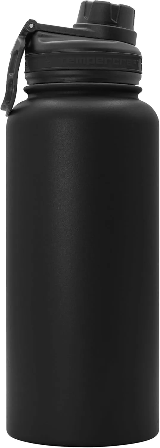 32 oz Vacuum Insulated Sport Bottle w/Laser Engraved Customization Options - Stainless Steel, Double-Walled, Wide Mouth (Black - Blank)