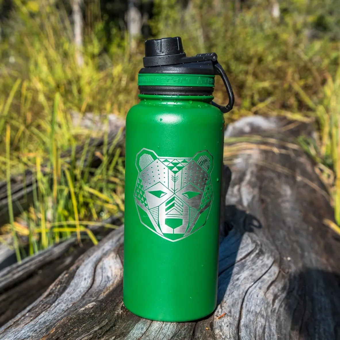 32 oz Vacuum Insulated Sport Bottle w/Laser Engraved Customization Options - Stainless Steel, Double-Walled, Wide Mouth (Black - Blank)
