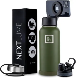 32 Oz Water Bottle With Magnetic Phone Holder Lid, Hydration Flask, Wide Mouth Stainless Steel Water Bottle With 3 Lids Straw & Spout Lid, Double Walled Insulated Thermos (Green)