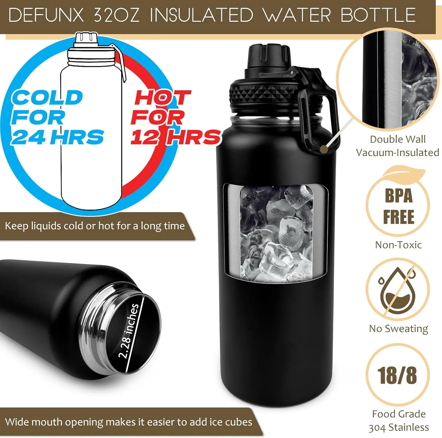 32 Oz Water Bottle with Sleeve - Insulated Bottle with Strap Stainless Steel Gym Water Bottles for Men Sports Workout Hiking Camo Black