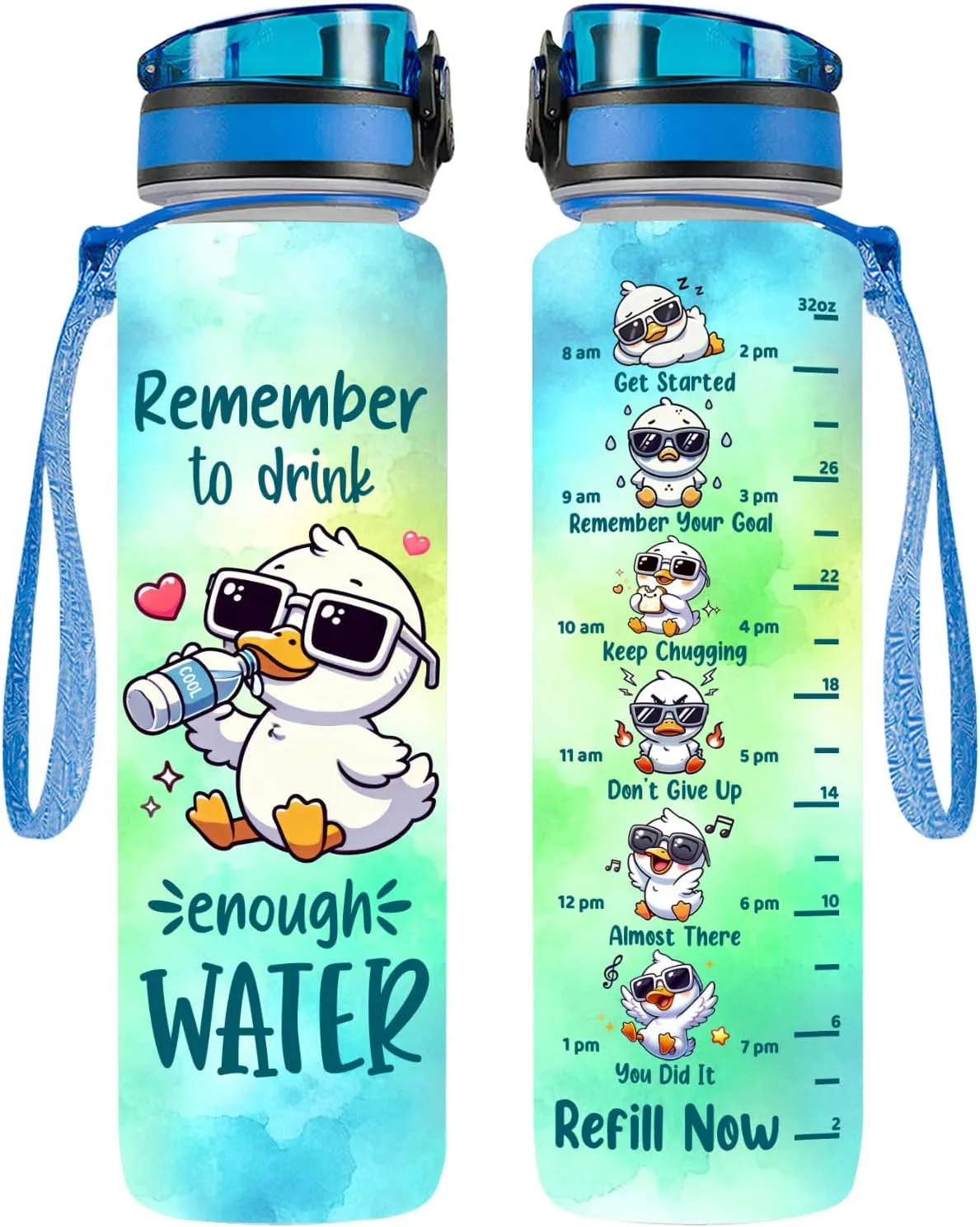 32 Oz Water Track Bottle, Remember To Drink Water Bottle, Water Bottle With Time Marker, Duck Motivational Insulated Water Bottle, Gifts For Family Friend, Birthday Gifts