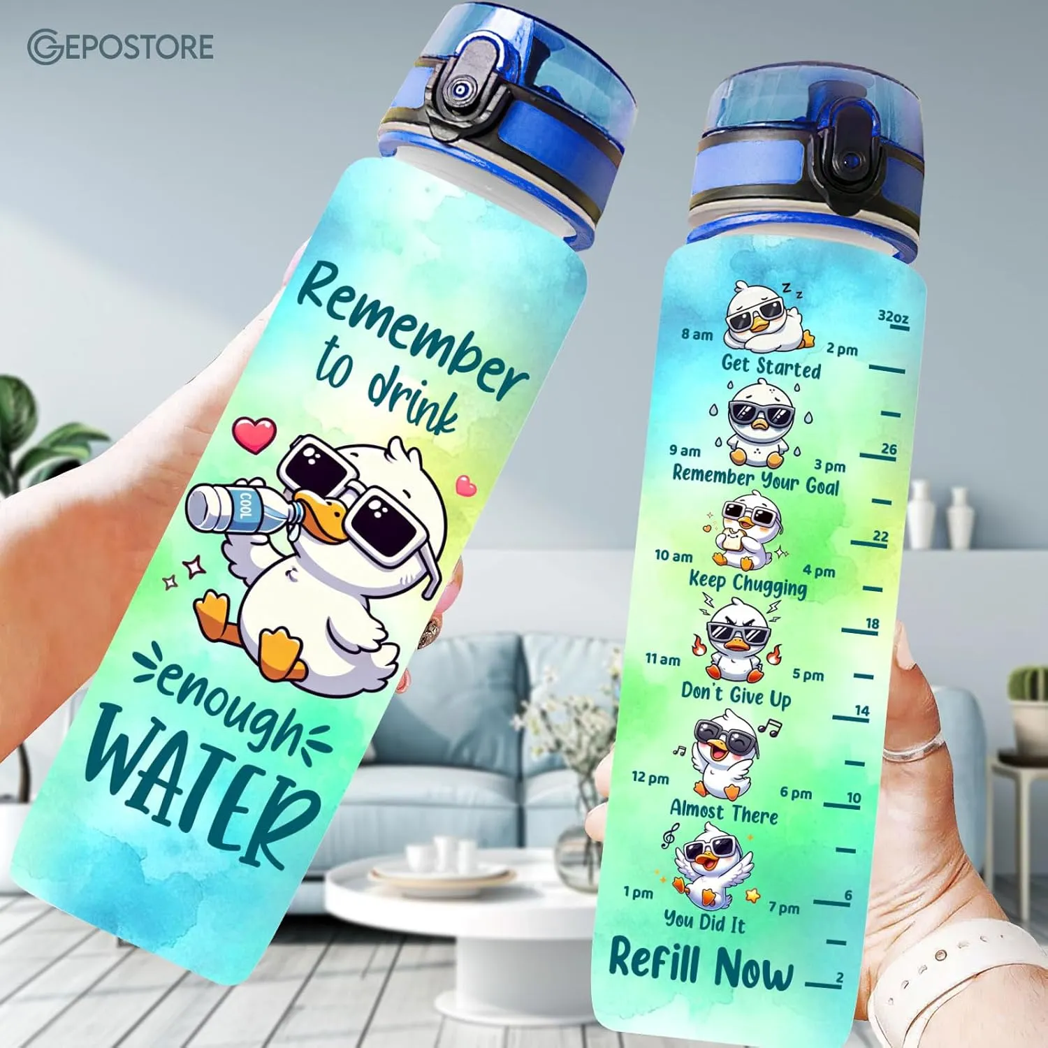 32 Oz Water Track Bottle, Remember To Drink Water Bottle, Water Bottle With Time Marker, Duck Motivational Insulated Water Bottle, Gifts For Family Friend, Birthday Gifts