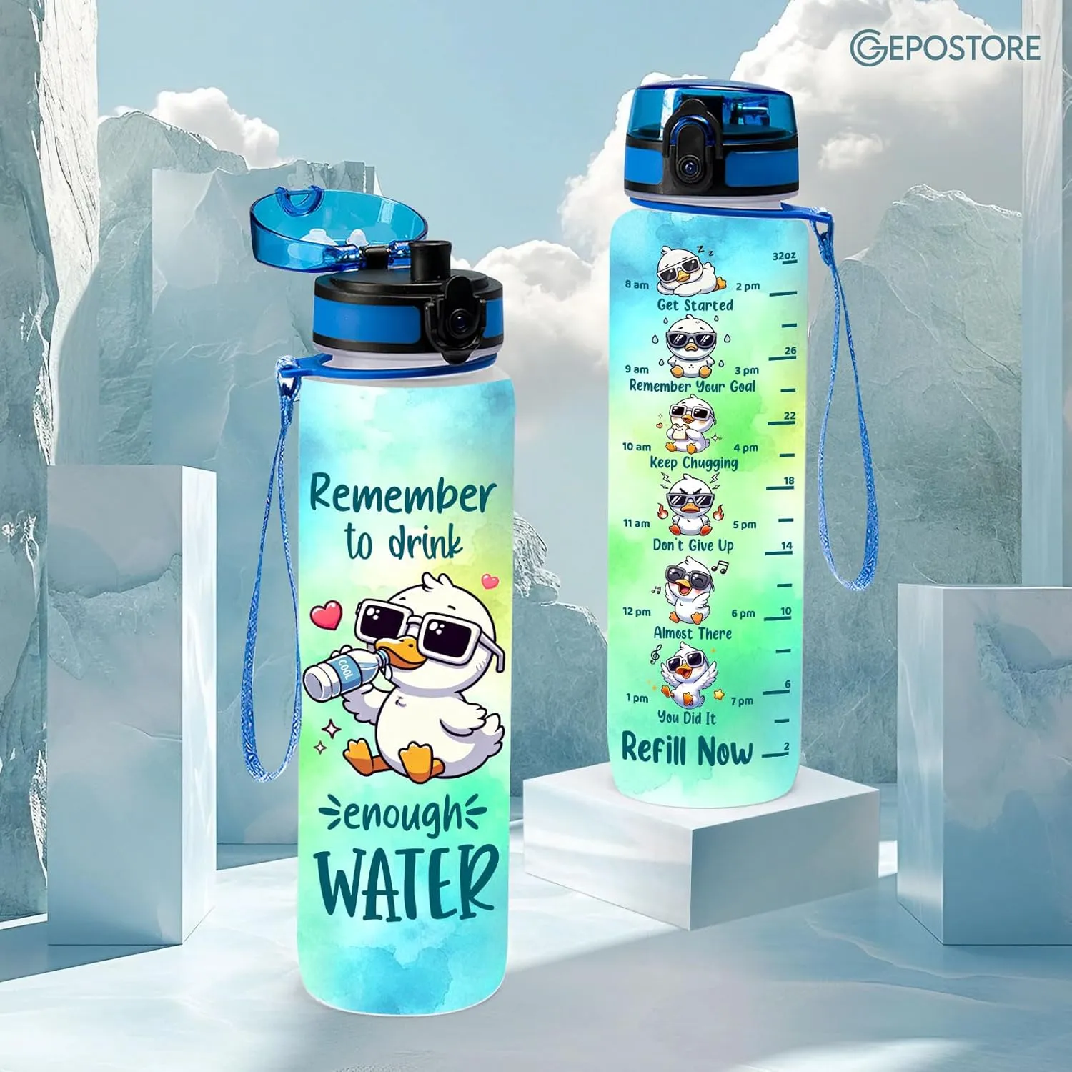 32 Oz Water Track Bottle, Remember To Drink Water Bottle, Water Bottle With Time Marker, Duck Motivational Insulated Water Bottle, Gifts For Family Friend, Birthday Gifts