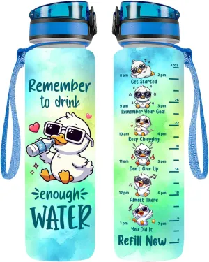 32 Oz Water Track Bottle, Remember To Drink Water Bottle, Water Bottle With Time Marker, Duck Motivational Insulated Water Bottle, Gifts For Family Friend, Birthday Gifts