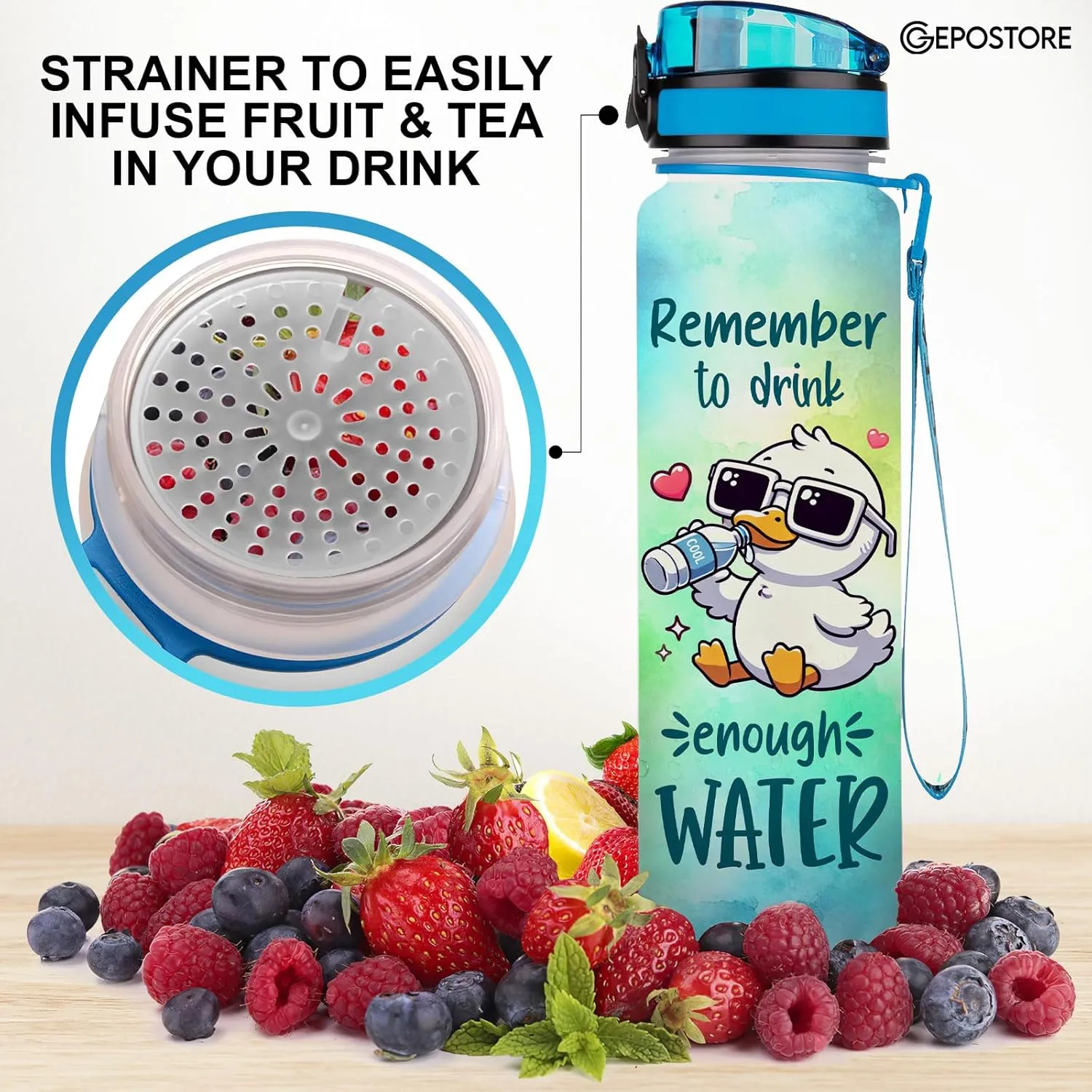 32 Oz Water Track Bottle, Remember To Drink Water Bottle, Water Bottle With Time Marker, Duck Motivational Insulated Water Bottle, Gifts For Family Friend, Birthday Gifts