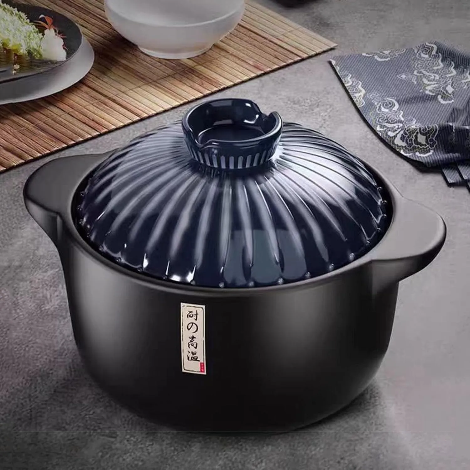 3.2 Quart Ceramic Casserole,with Lid Ceramic Pot,Heat-Resistant Round Stew Soup Pot for cook bibimbap, soup, rice, stew, casserole (Blue3.2QT)