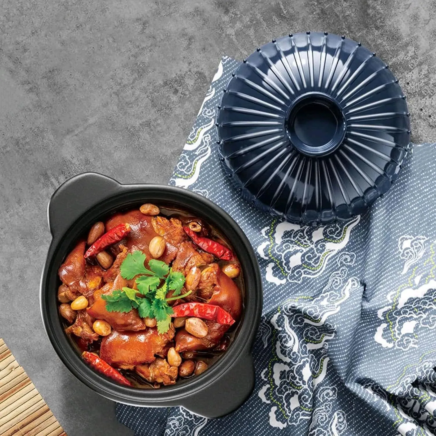 3.2 Quart Ceramic Casserole,with Lid Ceramic Pot,Heat-Resistant Round Stew Soup Pot for cook bibimbap, soup, rice, stew, casserole (Blue3.2QT)