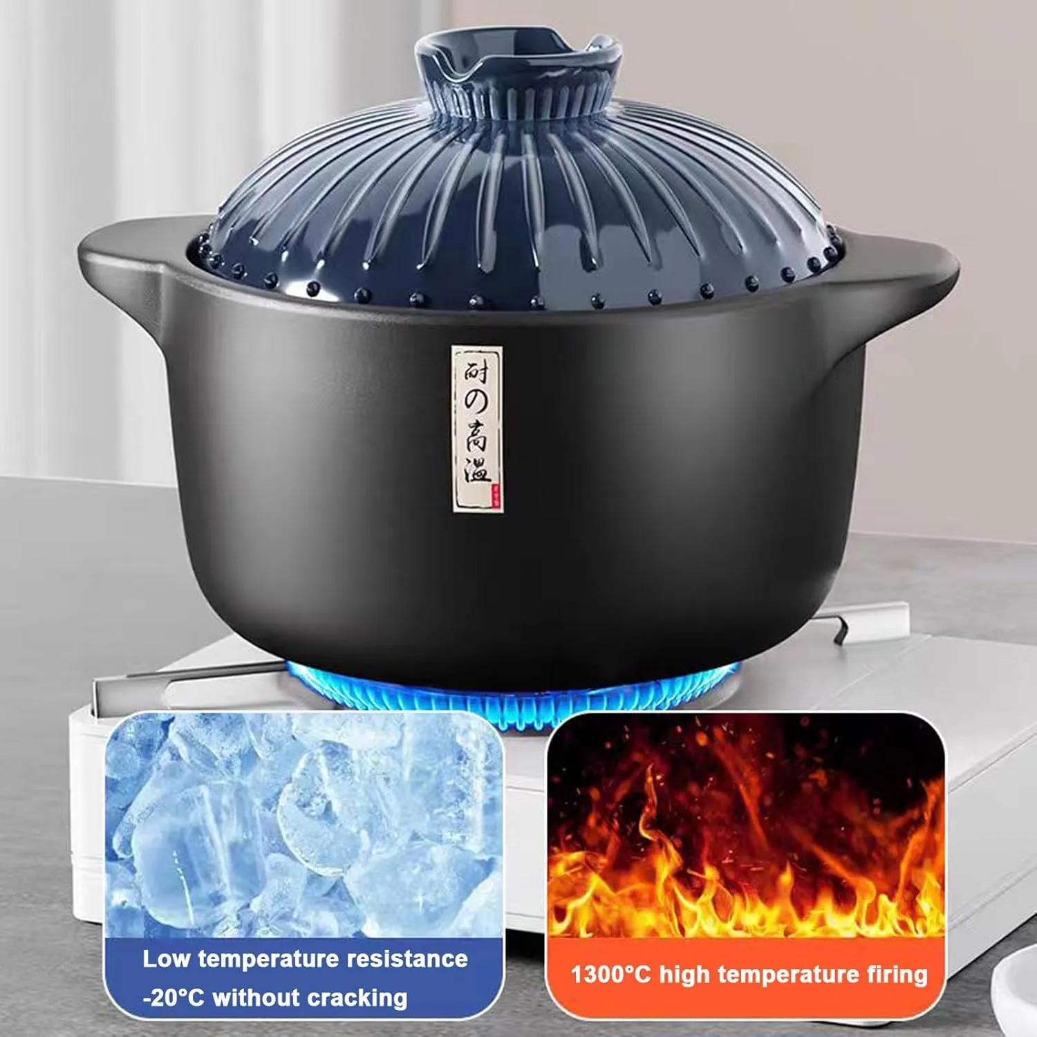 3.2 Quart Ceramic Casserole,with Lid Ceramic Pot,Heat-Resistant Round Stew Soup Pot for cook bibimbap, soup, rice, stew, casserole (Blue3.2QT)