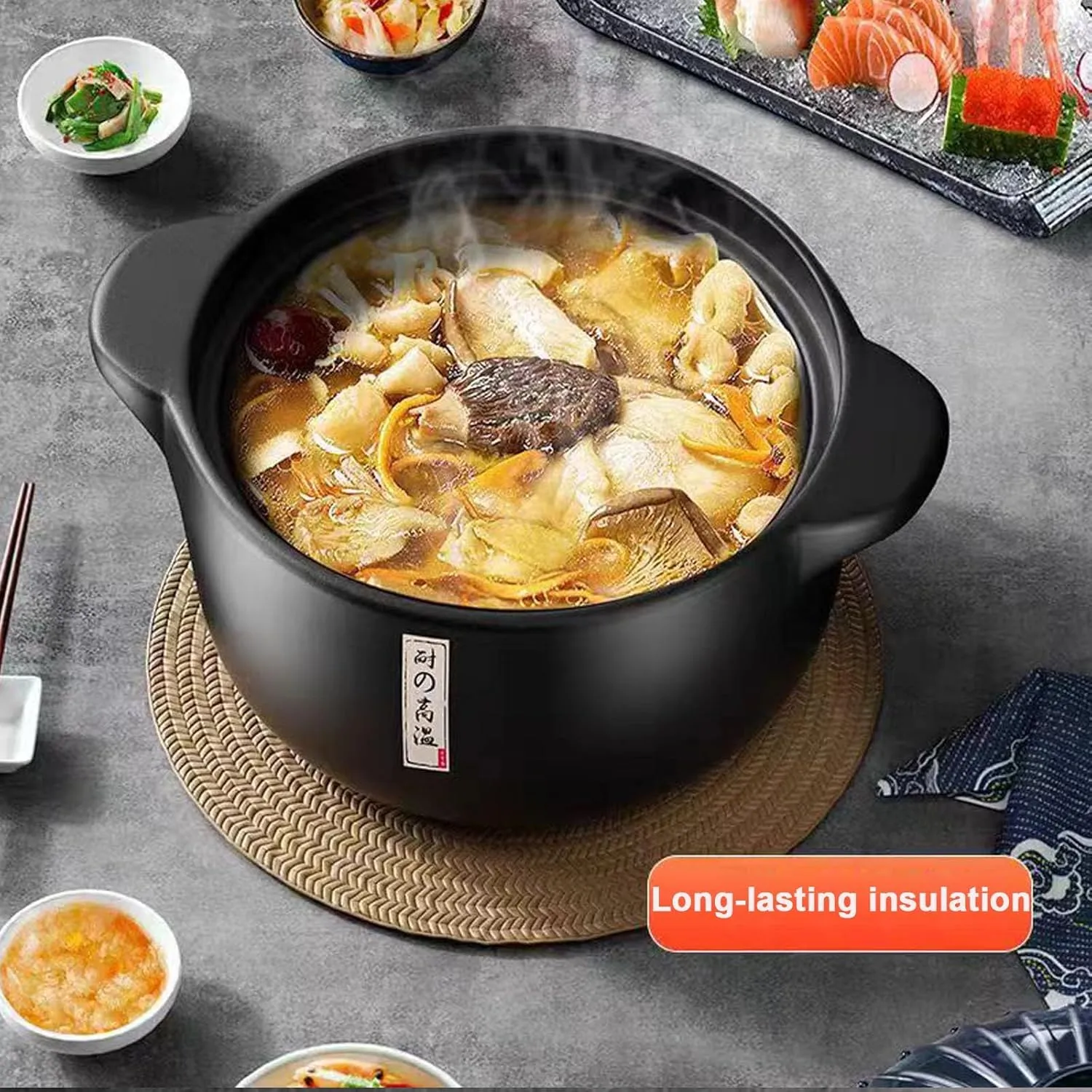 3.2 Quart Ceramic Casserole,with Lid Ceramic Pot,Heat-Resistant Round Stew Soup Pot for cook bibimbap, soup, rice, stew, casserole (Blue3.2QT)
