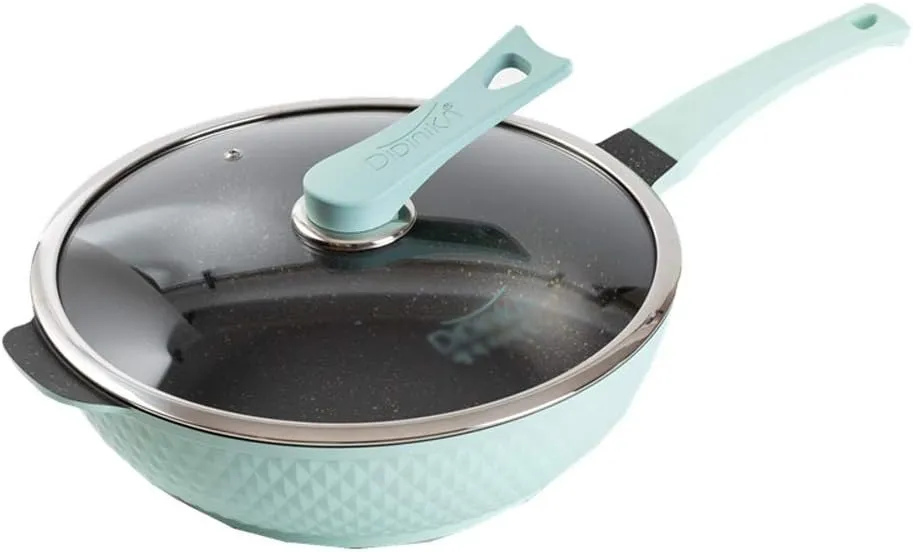 32CM Maifan Stone Wok Non-stick Frying Pan Oil-free Smoke Pot with Gas Induction Cooker Universal (Color : Pink) (Green)