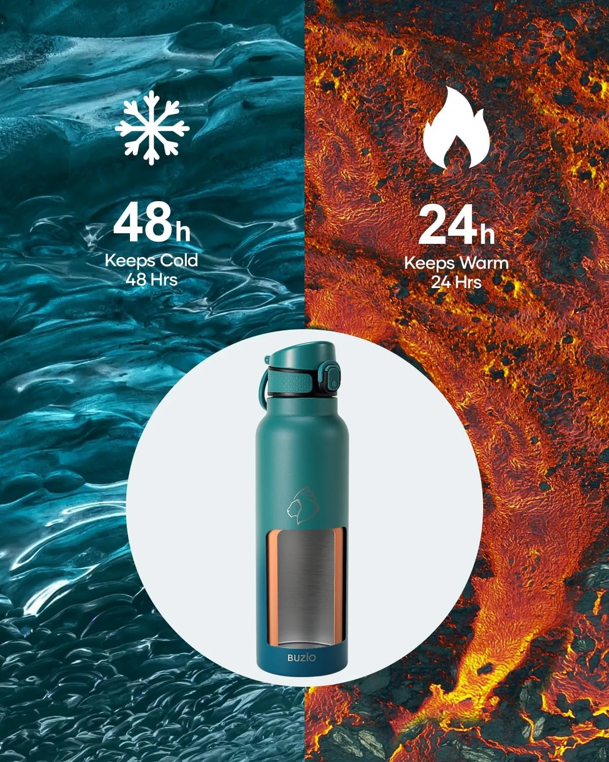 32oz Insulated Water Bottle with Straw Lid, 2PCS BUZIO Vacuum Stainless Steel Water Bottles with Handle, Double Wall Leakproof Sport Drinking Thermo Flask- Cold for 48 Hrs, Black Blue