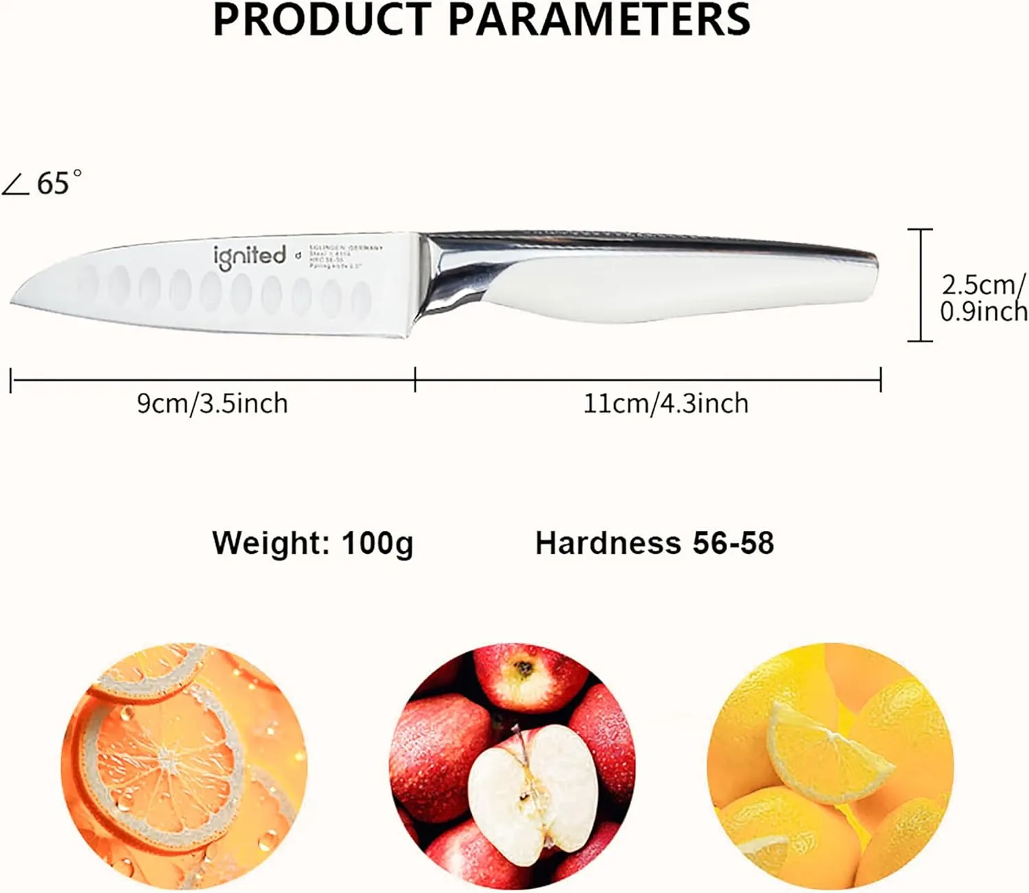 3.5 inch Paring Knife with Anti-slip Textured Handle, Hollow Edge Chef Knife, Razor Sharp Kitchen Knife with Dimples