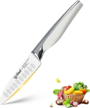 3.5 inch Paring Knife with Anti-slip Textured Handle, Hollow Edge Chef Knife, Razor Sharp Kitchen Knife with Dimples