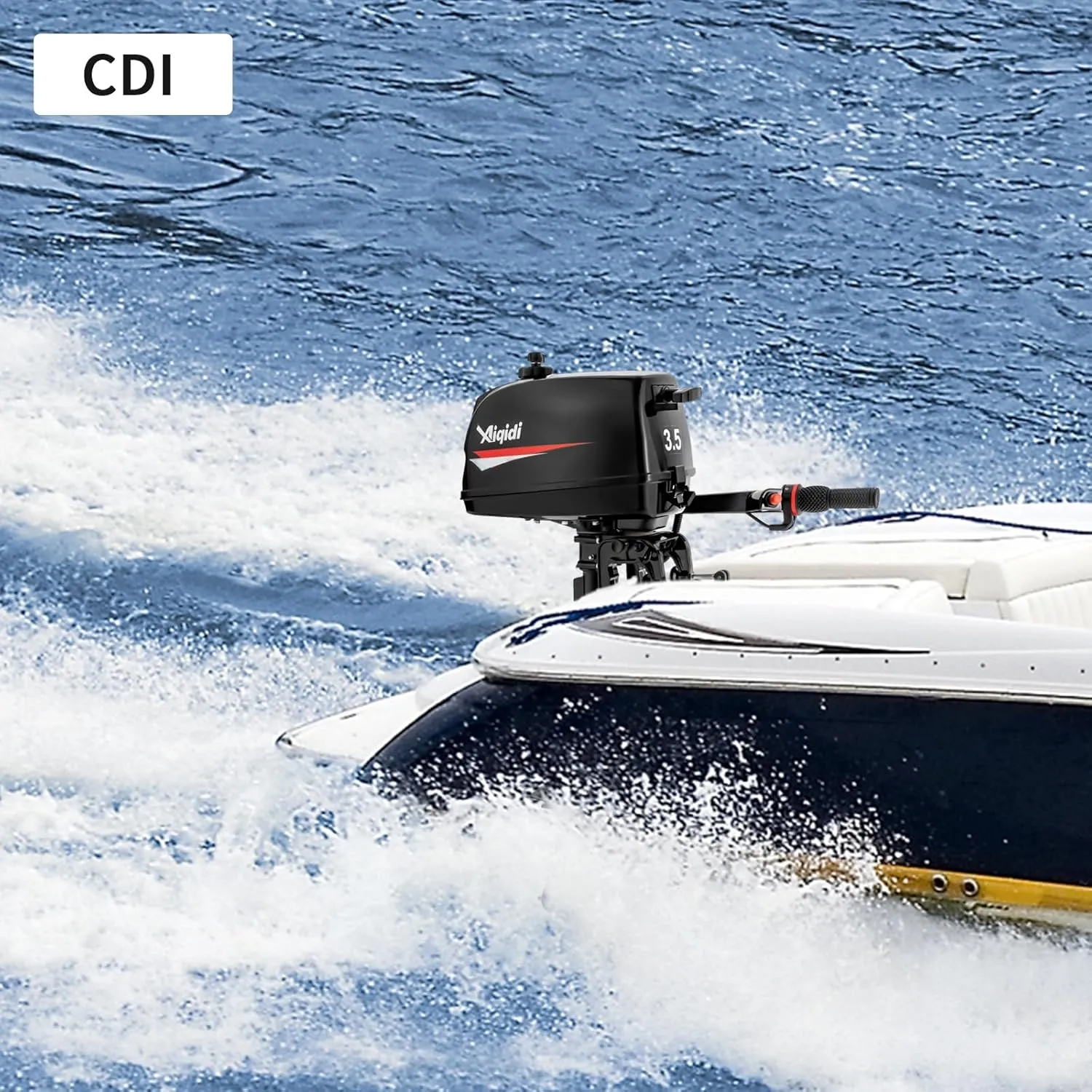 3.5HP 2 Stroke Outboard Motor, 60.4CC Gas Powered Boat Engine with CDI Ignition System, Tiller Control Professional Fishing Boat for Fishing Boats, Dinghies,Inflatable Boats