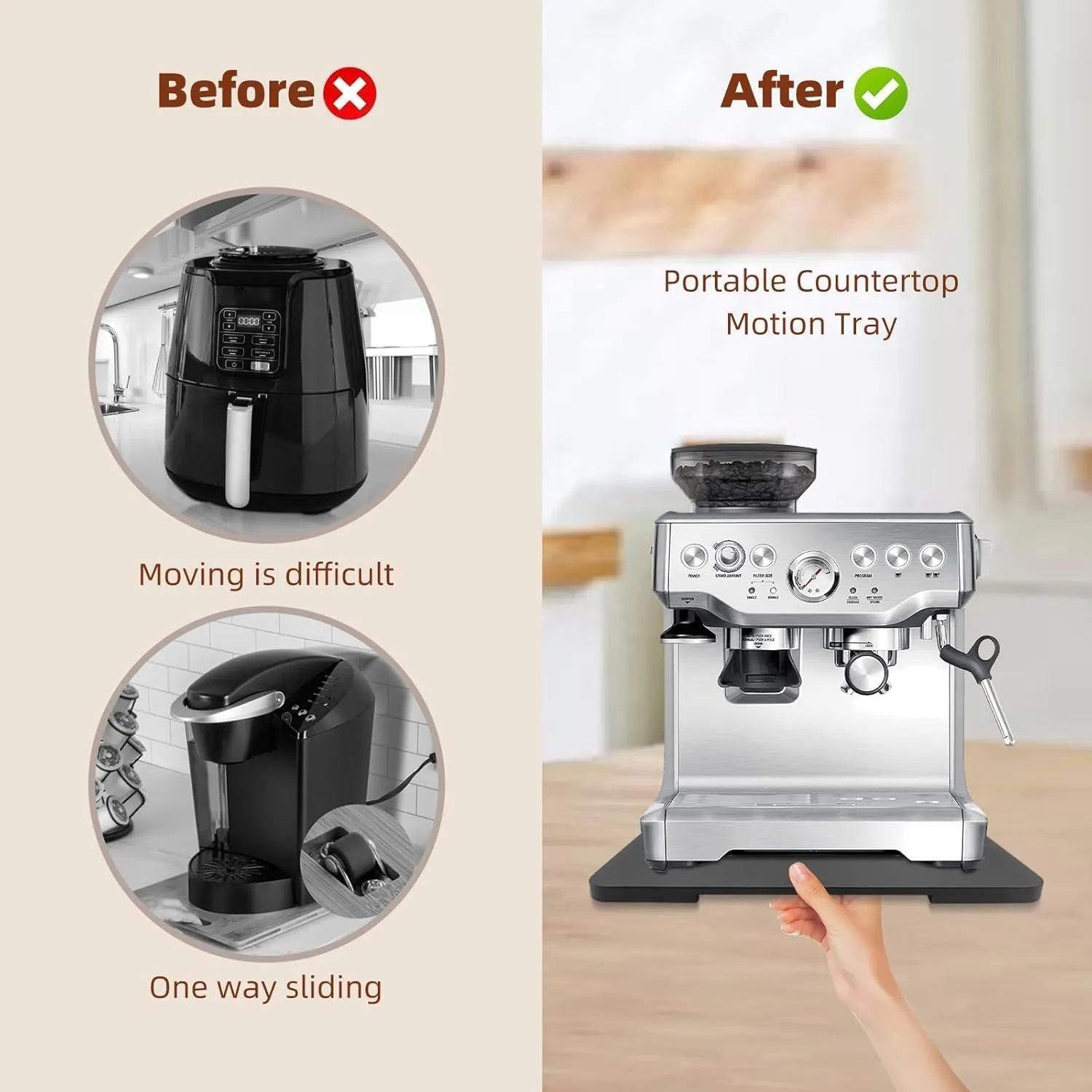 360° Rolling Tray Bamboo Appliance Slider for Kitchen Appliances, for Breville Espresso Machine Accessories, Sliding Tray for Coffee Maker Appliances Mat Easily from Under The Cabinet Black 12.8"×15.8