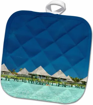 3D Rose Huts of Resort Bora-French Polynesia-Oc13 Mwt0040-Michele Westmorland Pot Holder, 8" x 8"