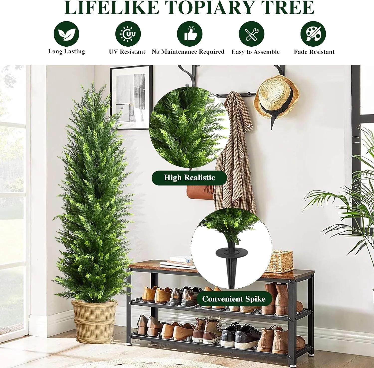 3FT Artificial Cedar Topiary Trees for Outdoors Potted Fake Cypress Trees Faux Evergreen Plants for Home Porch Decor 2 Pack