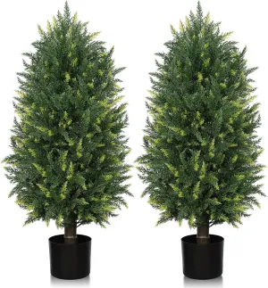 3FT Artificial Cedar Topiary Trees Outdoor 2 Pack Faux Cypress Bushes UV Resistant 36 Inch Fake Evergreen Shrubs for Front Door Porch Entrance Yard Home Decoration