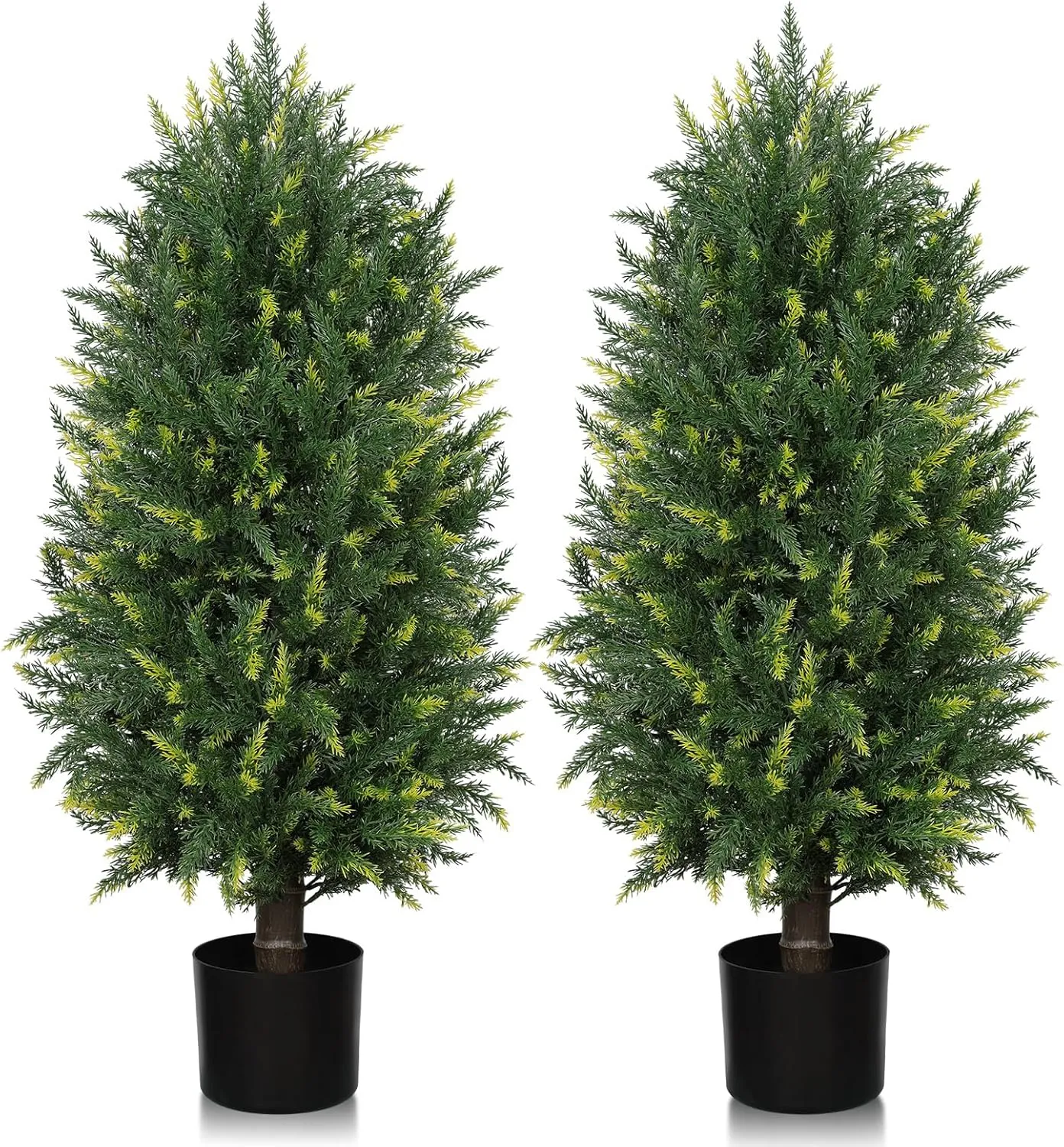 3FT Artificial Cedar Topiary Trees Outdoor 2 Pack Faux Cypress Bushes UV Resistant 36 Inch Fake Evergreen Shrubs for Front Door Porch Entrance Yard Home Decoration