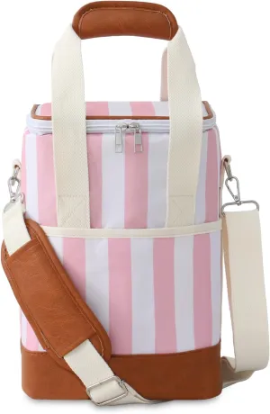 4 Bottle Wine Tote Bag - Leakproof & Insulated Wine Carrier Travel Padded Wine Cooler Bag with Adjustable Strap, Picnics, Beach & Parties, Stylish Gift for Wine Lovers (Pink Stripe)