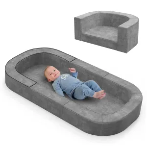 4-in-1 Portable Toddler Travel Bed and Sofa, Foldable Floor Bed with Carrying Bag, for Newborn, Infant and Toddler 1-3 Years, Size S, Gray