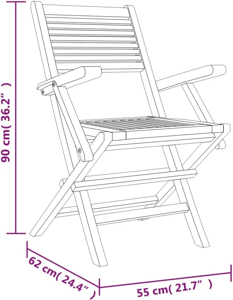 4 Pack Folding Patio Chairs Solid Teak Wood Outdoor Furniture 21.7"x24.4"x35.4" Foldable Lounge Chairs for Backyard Poolside Beach Camping
