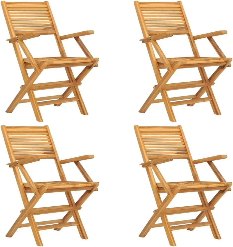 4 Pack Folding Patio Chairs Solid Teak Wood Outdoor Furniture 21.7"x24.4"x35.4" Foldable Lounge Chairs for Backyard Poolside Beach Camping