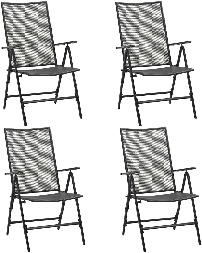 4-Pack Steel Folding Chairs with Adjustable Mesh Backrests, Anthracite Powder-Coated Patio Furniture for Outdoor Indoor Use, Weather-Resistant Dining & Lounge Chairs