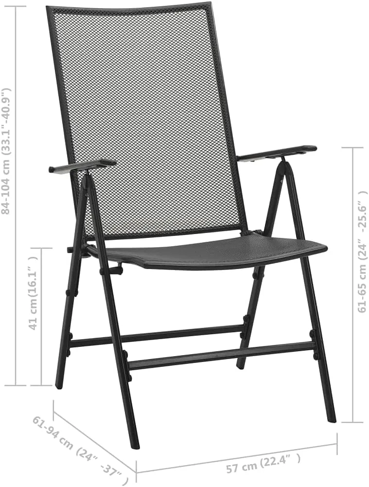 4-Pack Steel Folding Chairs with Adjustable Mesh Backrests, Anthracite Powder-Coated Patio Furniture for Outdoor Indoor Use, Weather-Resistant Dining & Lounge Chairs