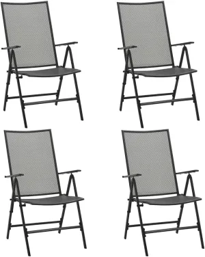 4-Pack Steel Folding Chairs with Adjustable Mesh Backrests, Anthracite Powder-Coated Patio Furniture for Outdoor Indoor Use, Weather-Resistant Dining & Lounge Chairs