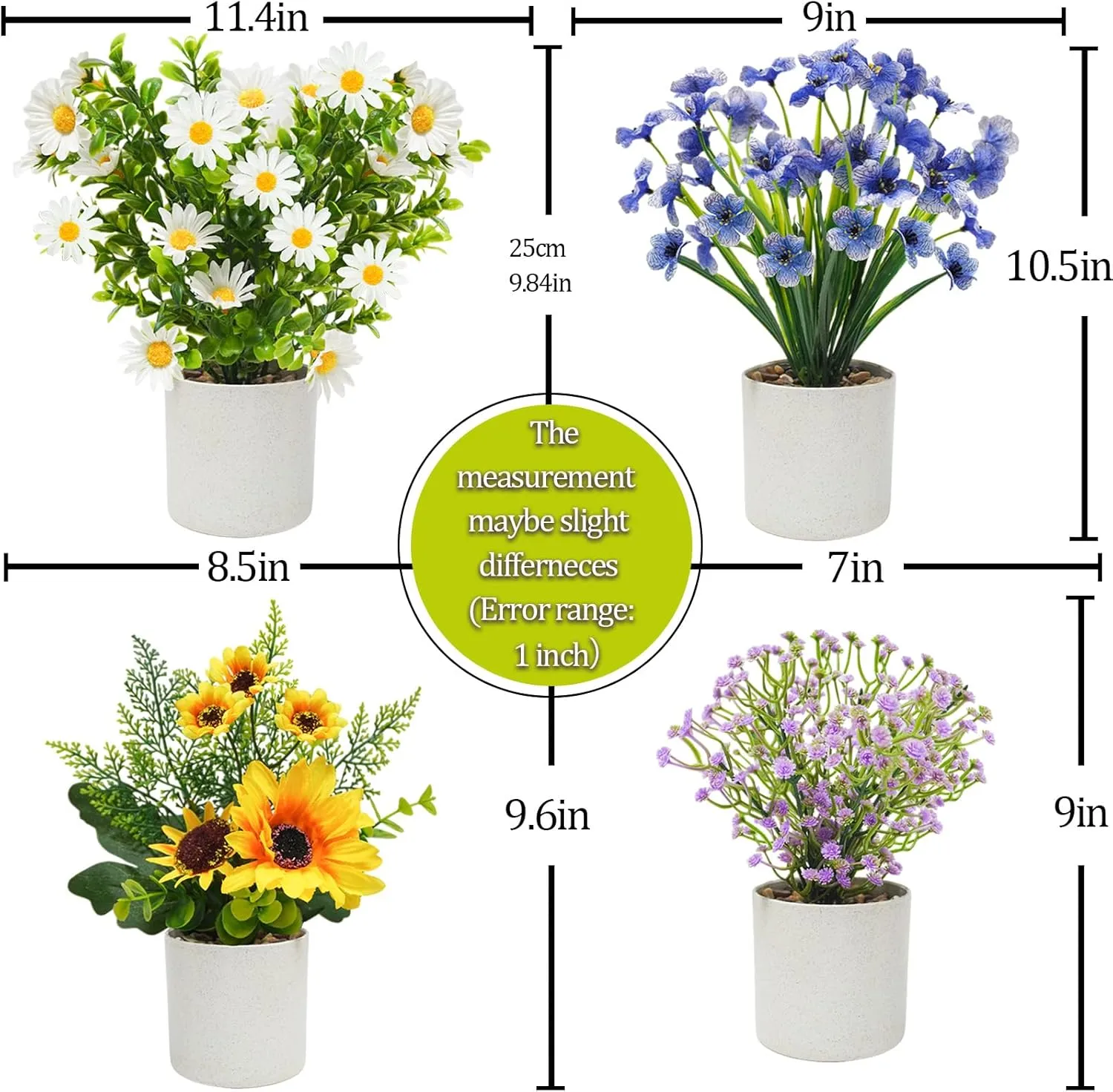 4 Packs Fake Plants Small Artificial Potted Flowers Mini Faux Plants for House Office Bathroom Farmhouse Tabletop Decor