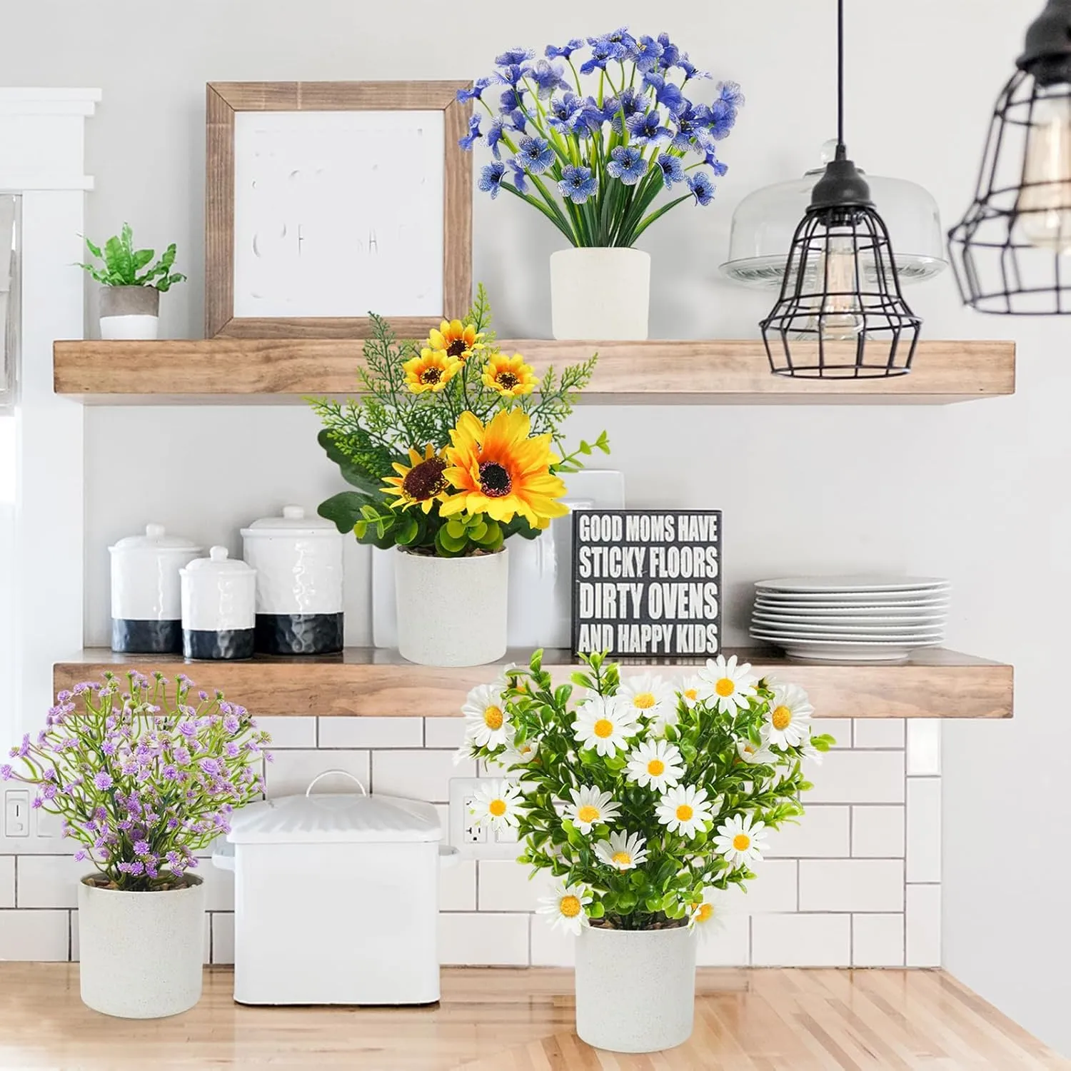 4 Packs Fake Plants Small Artificial Potted Flowers Mini Faux Plants for House Office Bathroom Farmhouse Tabletop Decor