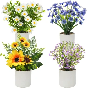 4 Packs Fake Plants Small Artificial Potted Flowers Mini Faux Plants for House Office Bathroom Farmhouse Tabletop Decor