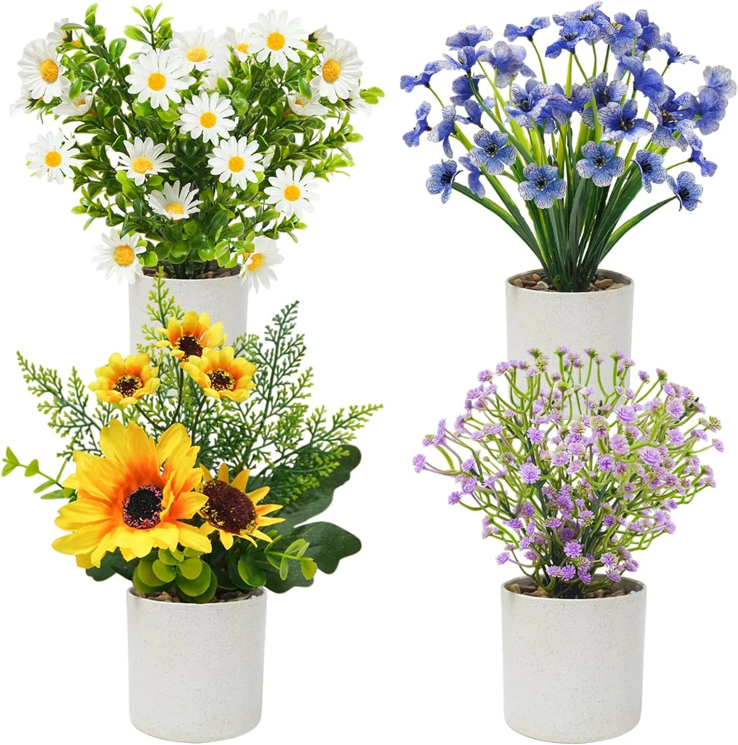 4 Packs Fake Plants Small Artificial Potted Flowers Mini Faux Plants for House Office Bathroom Farmhouse Tabletop Decor
