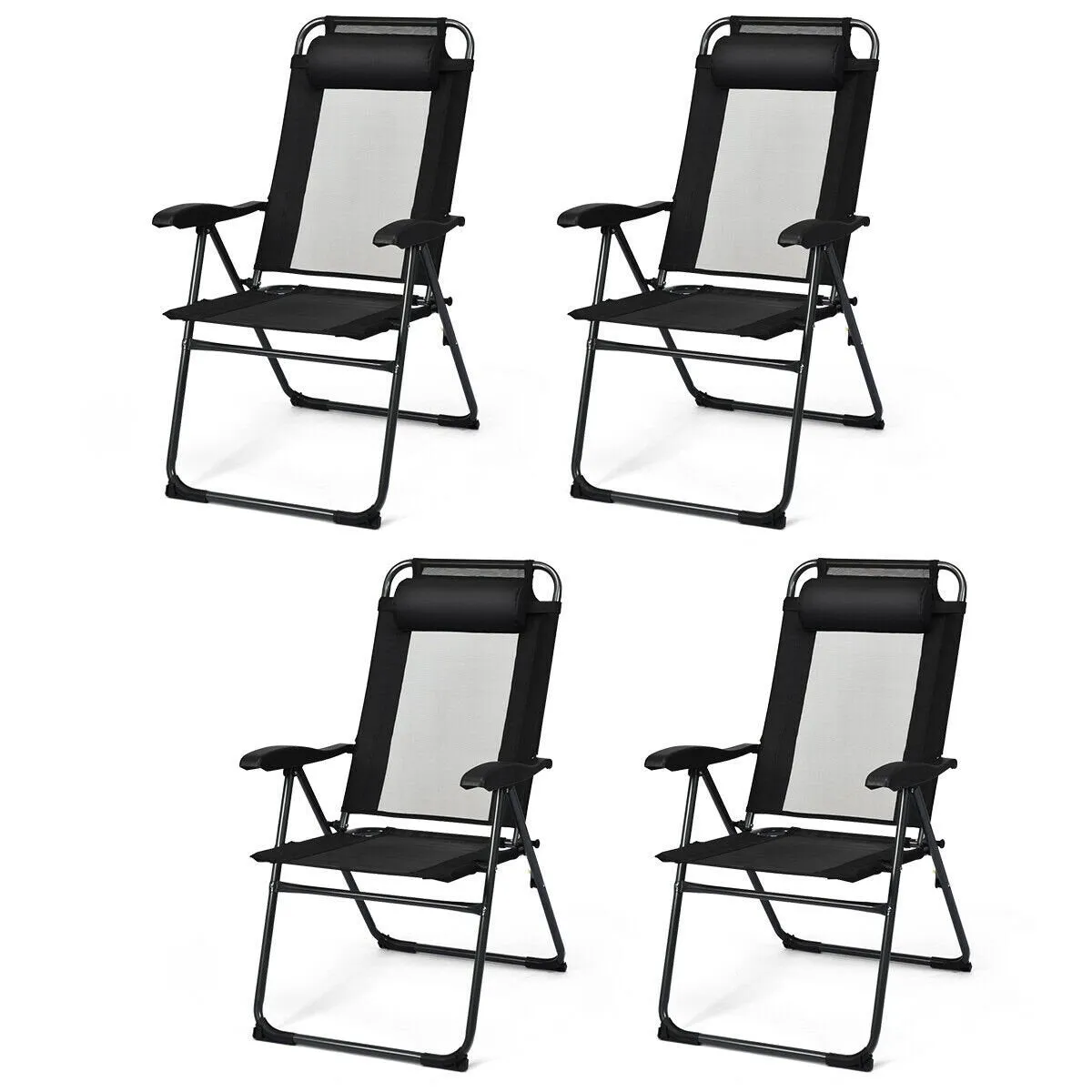 4 Pcs Patio Garden Adjustable Reclining Folding Chairs with Headrest