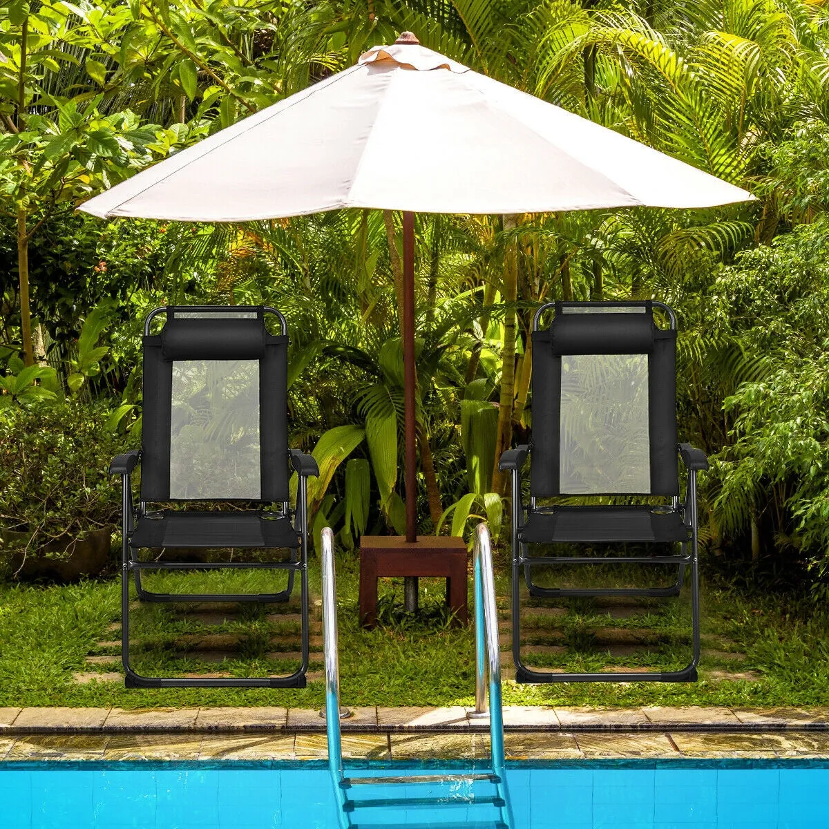 4 Pcs Patio Garden Adjustable Reclining Folding Chairs with Headrest