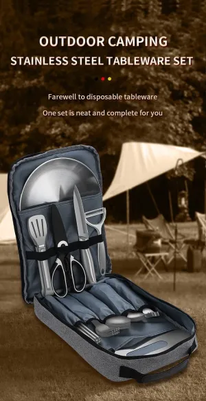 4-Person 29Piece Stainless Steel Camping Tableware Set - Complete Outdoor Cutlery Kit with Forks, Knives, Spoons & Chopsticks - Portable Travel Utensils for Camping, Picnics & Backpacking (Type A)