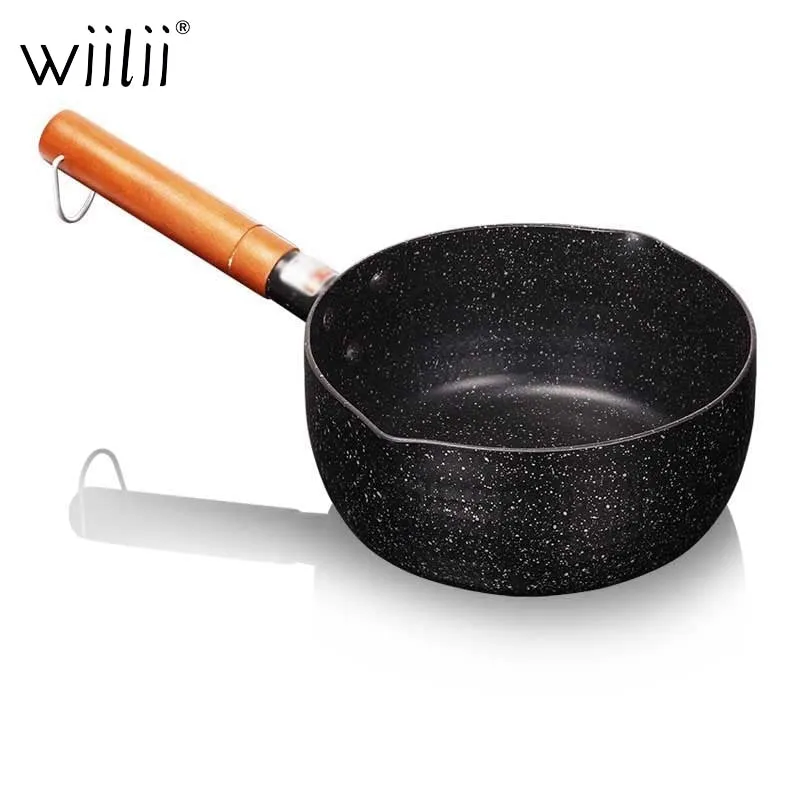 4 Size Aluminum Milk Pot Milk Pan Nonstick Saucepan Warmer With Spout And Wooden Long Handle Cooking For Soup Stew No Cover Pot