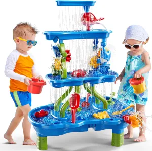 4-Tier Sand and Water Table, 39 Piece Kids Water Table Activity Sensory Outside Toys for Toddlers 3-5, Beach Backyard Outdoor Play Table Gift for Boys Girls, Summer Toys for Kids Ages 4-8