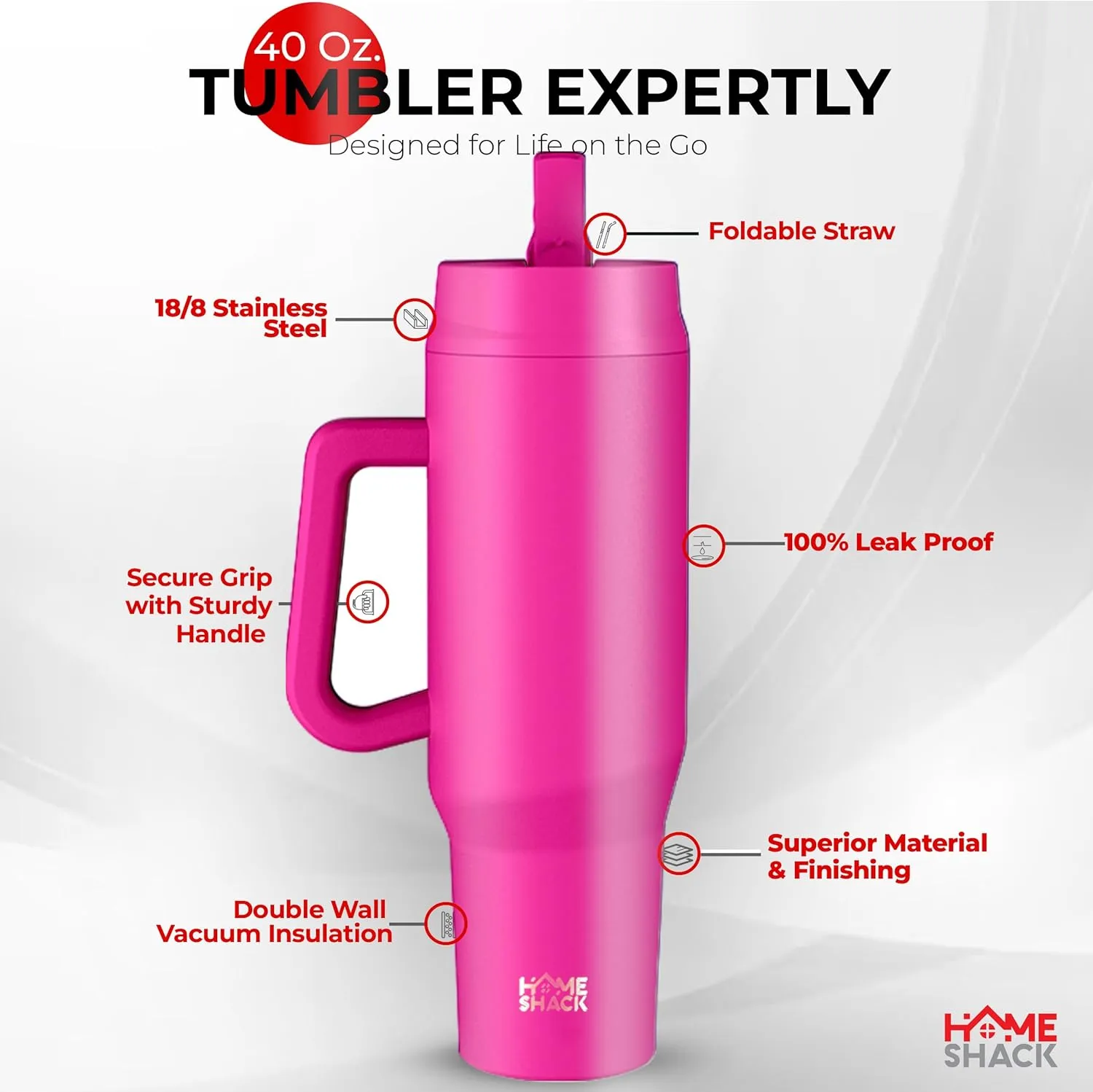 40 oz Tumbler with Handle and Foldable Straw Lid - Leakproof Insulated Stainless Steel Water Bottle - Hot & Cold Beverage Travel Mug - Reusable Iced Coffee Cup - Cupholder Friendly - Gift